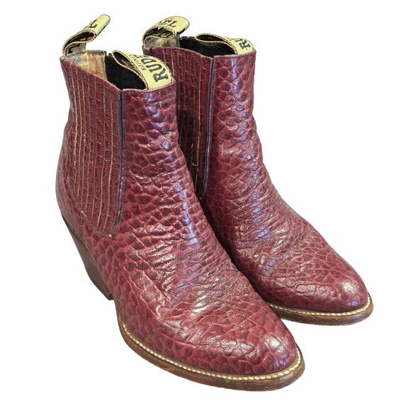 Rudel Genuine Leather Burgundy Croc Embossed Western Ankle Boots Women’s Size 8 - Picture 1 of 11